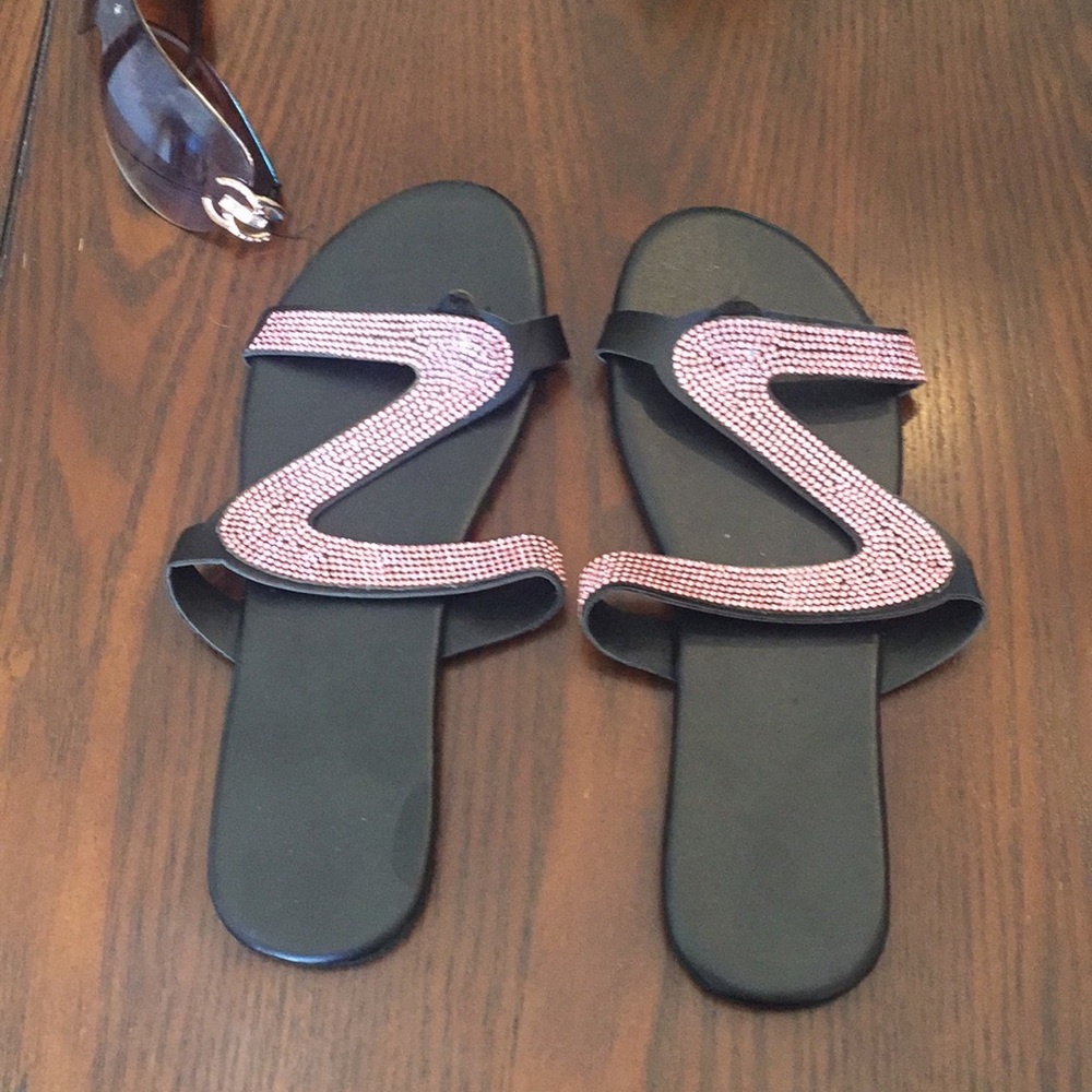 Brand New Pink Crystal embellished Black Flips 9